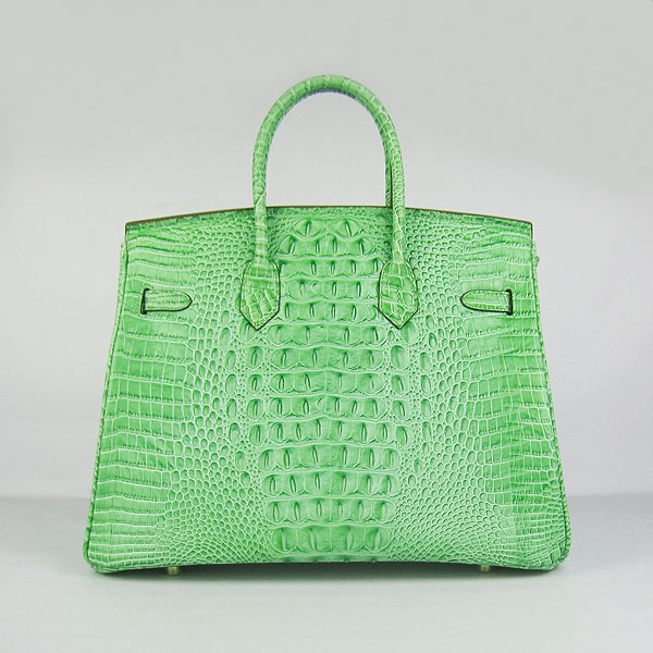 High Quality Fake Hermes Birkin 35CM Crocodile Head Veins Leather Bag Green 6089